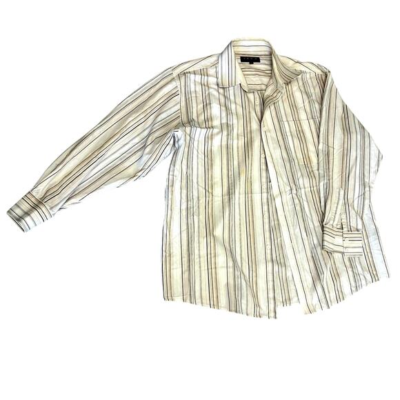 Yago Other - Yago Activewear Button Down Long Sleeve White Black Pinstripe Shirt Men’s US L